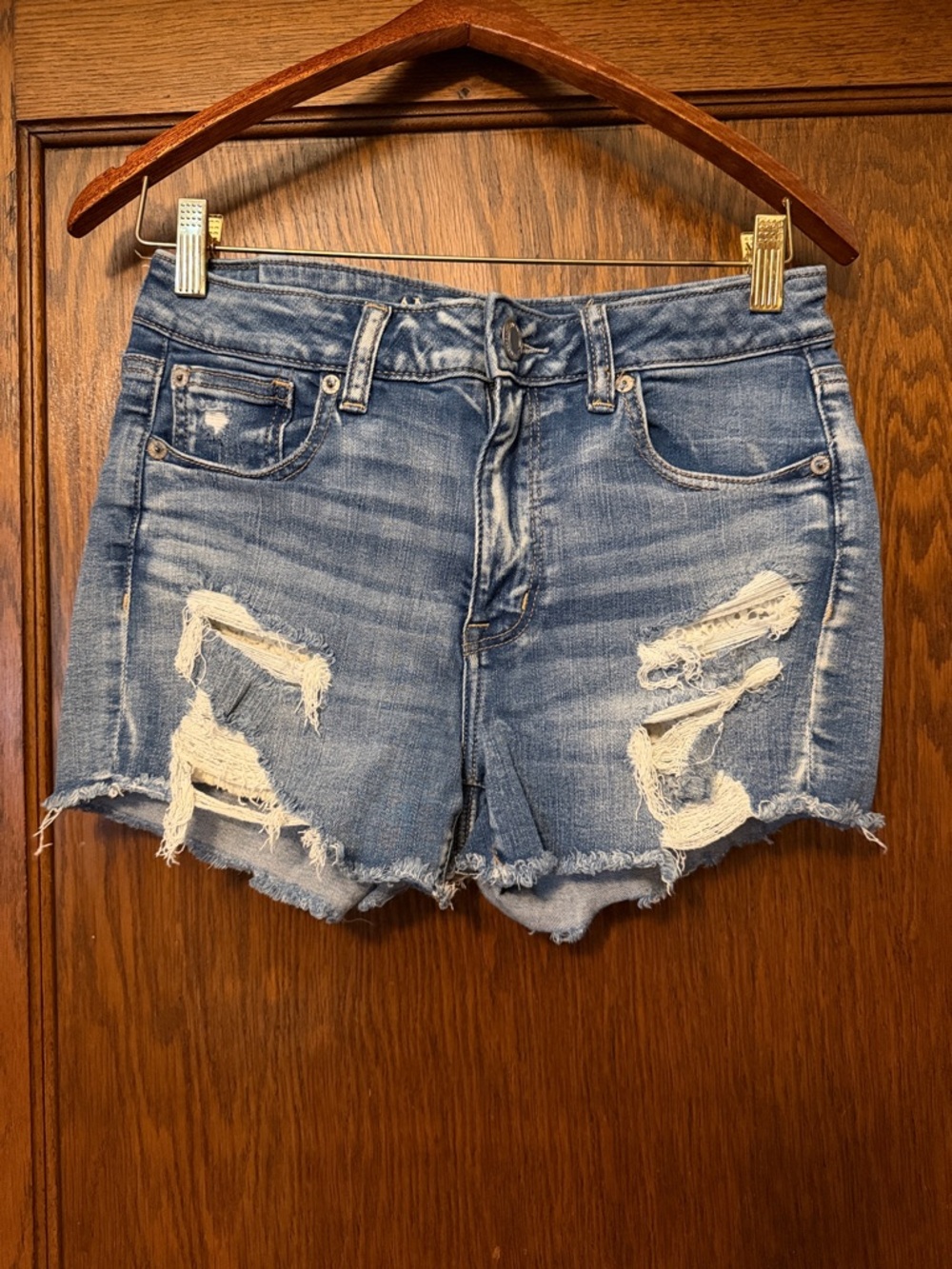 American Eagle Outfitters Light Blue Ripped Denim Shorts